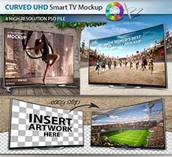 8个高清的液晶电视屏展示模型：8 UHD Smart Screen Mockup V2.0